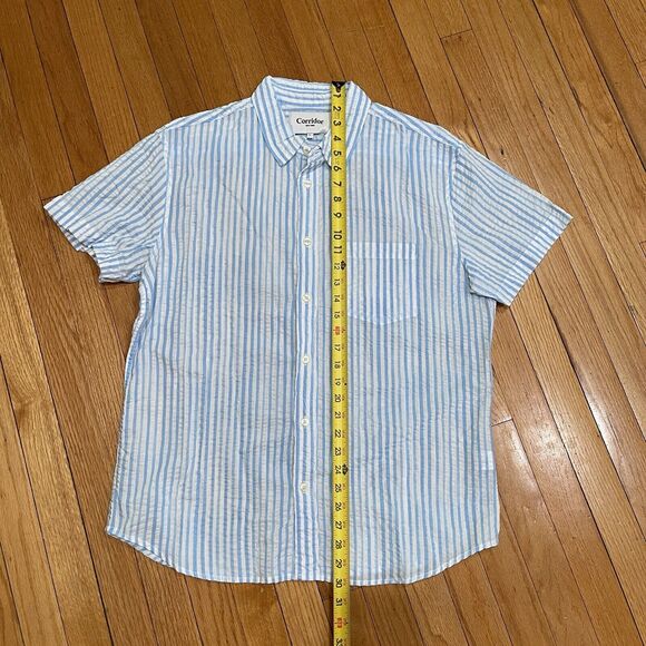 Huckberry Corridor New York Striped Seersucker Shirt Size Large L Short Sleeve - Picture 4 of 10